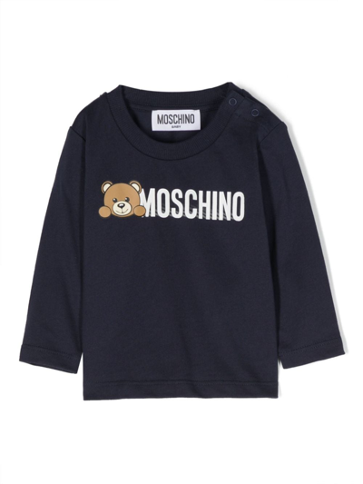 Moschino Babies' Logo-print Cotton T-shirt In Blau