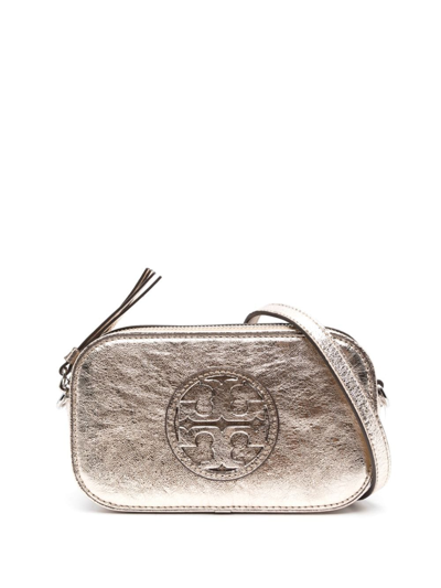 Tory Burch Logo-embossed Leather Clutch Bag In Gold