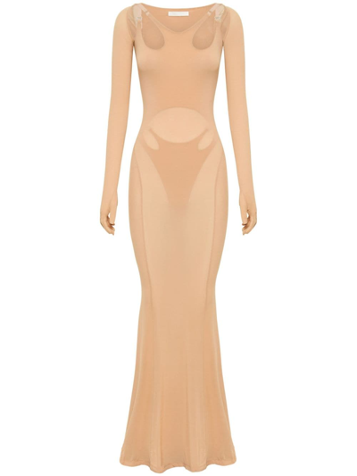 Dion Lee Cut-out Long-sleeve Maxi Dress In Nude