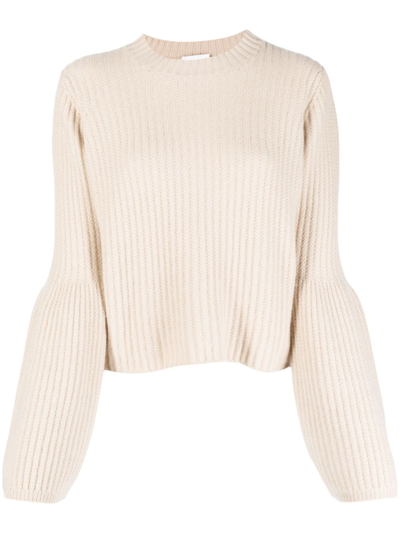 Allude Fisherman's Knit Bishop-sleeved Jumper In Nude