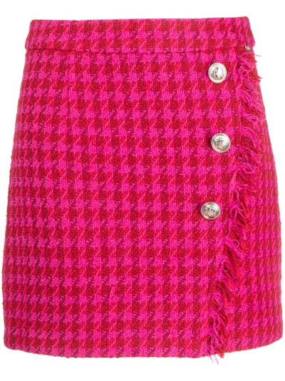 Liu •jo Houndstooth Tweed Mini Skirt In Fuchsia
