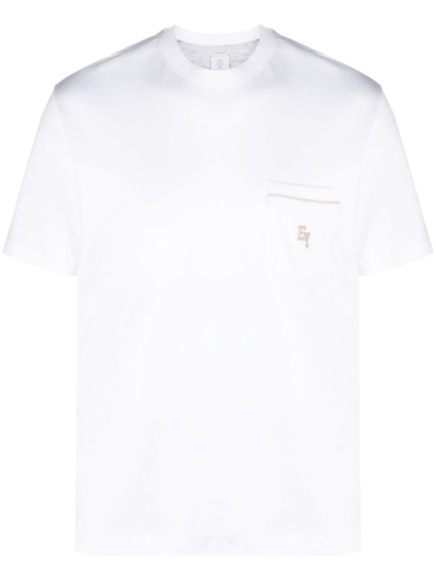Eleventy Crew-neck Cotton T-shirt In White, Melange Lt. Gray