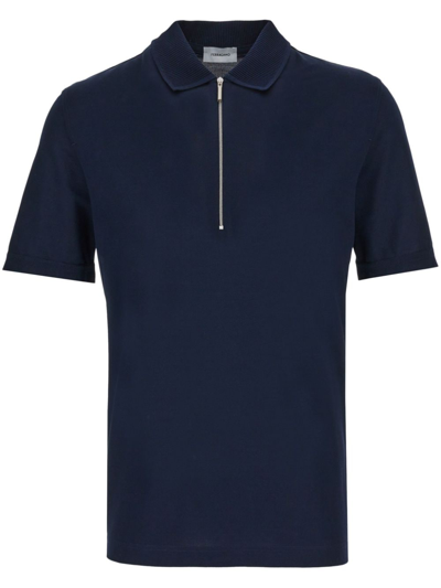 Ferragamo Polo With Zip Collar In Navy Blue