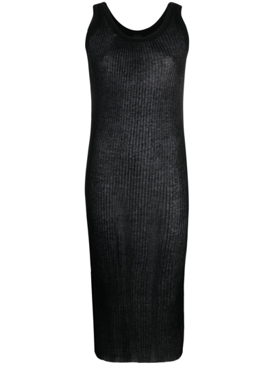 Pinko Ribbed-knit Sleeveless Midi Dress In Noir Limousine