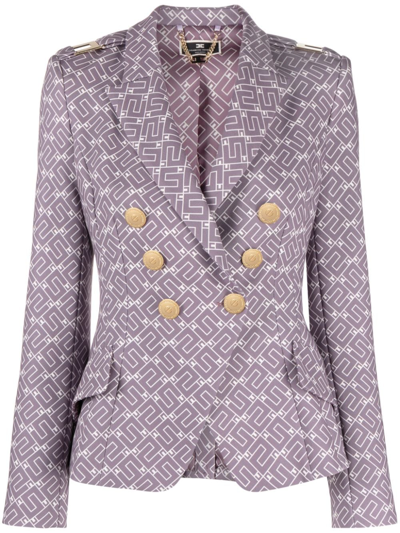 Elisabetta Franchi Logo-print Double-breasted Blazer In Purple