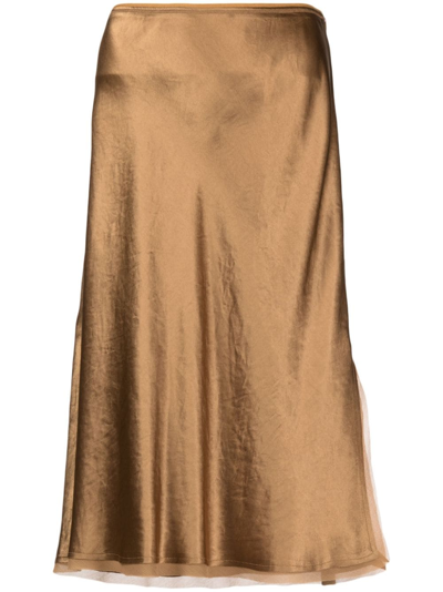 Vince Silk Chiffon-trimmed Slip Skirt In Brown