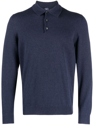 Fedeli Long-sleeved Cashmere Polo Shirt In Blau