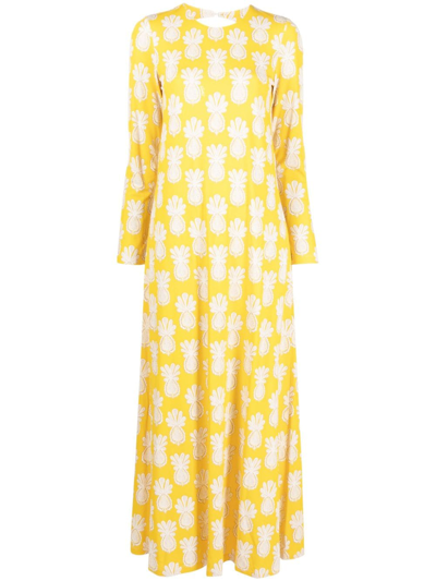 La Doublej Graphic-print Cut-out Maxi Dress In Weiss