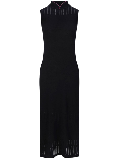 Shanghai Tang Ribbed Cotton Midi Dress In Schwarz