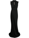 Rick Owens Plunging V-neck Draped Maxi Dress In Black