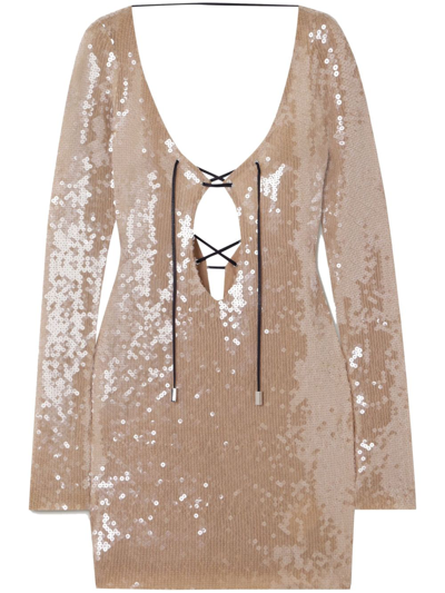 16arlington Solarium Open-back Sequined Stretch-tulle Mini Dress In Pink