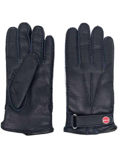 Kiton Logo-plaque Leather Gloves In Blue