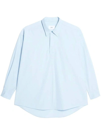 Ami Alexandre Mattiussi Blue Cotton Ami De Coeur Cropped Oversized Shirt Blue