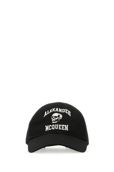 Alexander Mcqueen Man Black Cotton Varsity Skull Baseball Cap