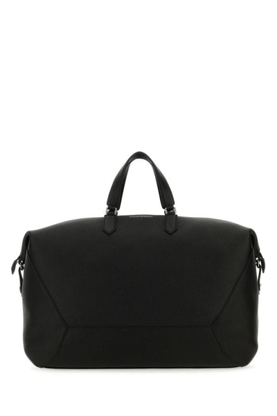 Alexander Mcqueen Man Black Leather Edge Travel Bag