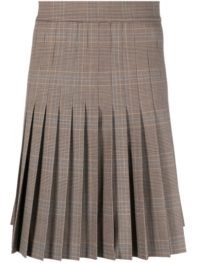 Moschino Checked Pleated Skirt In Brown