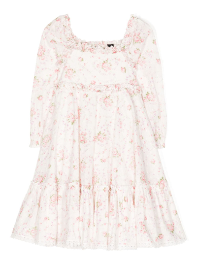 Needle & Thread Kids' Floral-print Tiered Dress In White