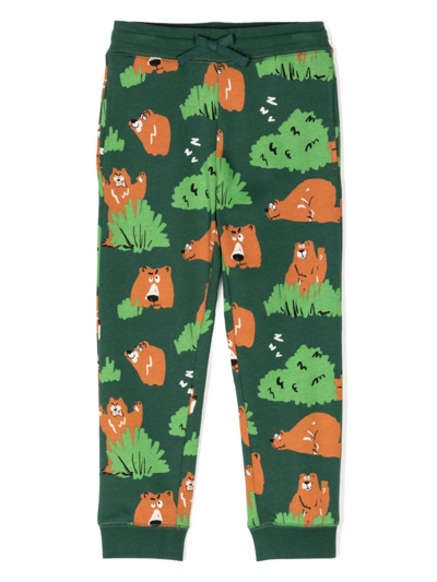 Stella Mccartney Kids' Bear-print Cotton Trousers In Green