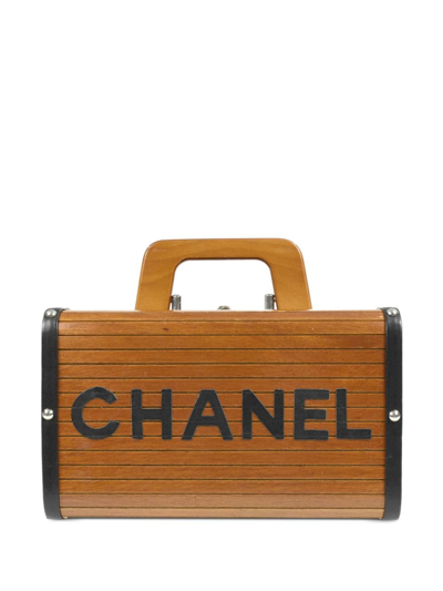 Pre-owned Chanel 1995 Logo Wooden Handbag In Brown