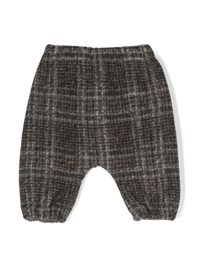 Douuod Kids' Check-pattern Elasticated-waistband Trousers In Brown