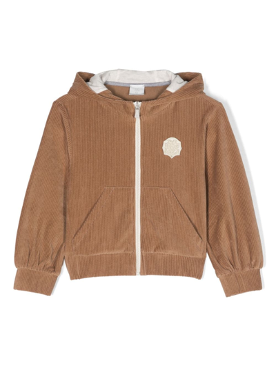 Eleventy Kids' Logo-patch Corduroy Jacket In Brown