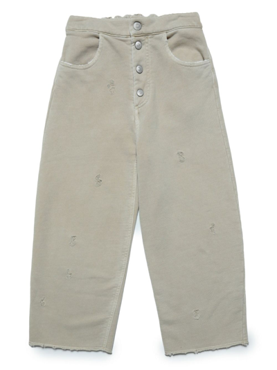 Mm6 Maison Margiela Kids' Distressed-finish Wide-leg Jeans In Neutrals