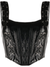 ALESSANDRA RICH LACE-UP LEATHER BUSTIER TOP