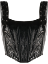 Alessandra Rich Leather Lace-up Bustier Top In Black