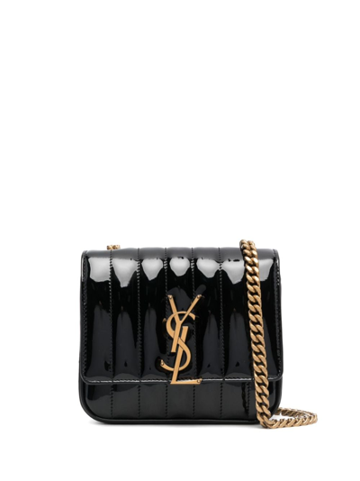 Saint Laurent Women's Vicky Small Crossbody Bag In Quilted Patent Leather In Black