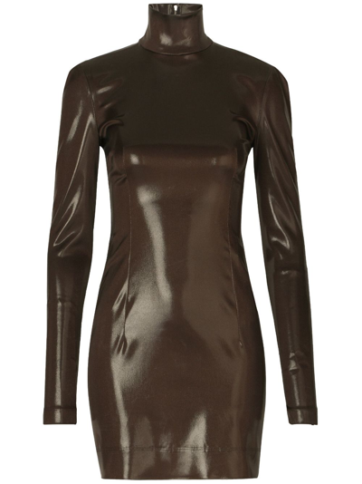 Dolce & Gabbana Long-sleeve High-shine Dress In Black