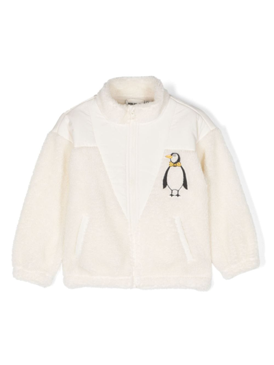 Mini Rodini Kids' Penguin Pile Zip-up Bomber Jacket In White
