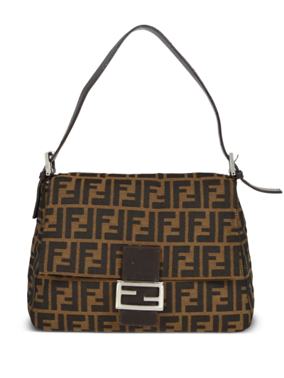 Pre-owned Fendi 1990-2000 Mamma Baguette Zucca-pattern Handbag In Brown, Black