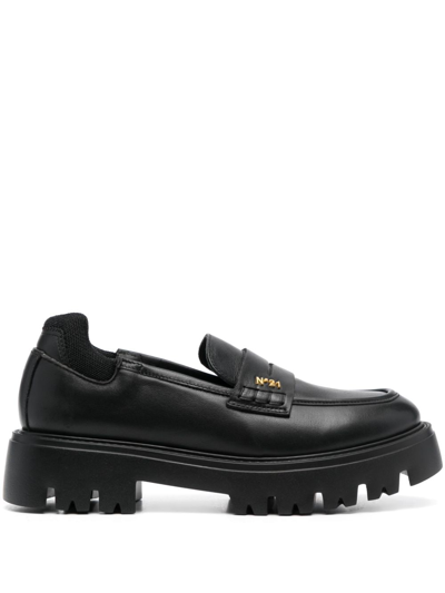 N°21 Logo-plaque Leather Loafers In Black