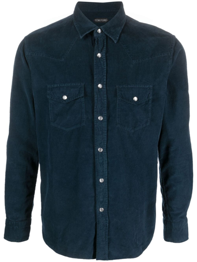 Tom Ford Long-sleeve Cotton Shirt In Blue