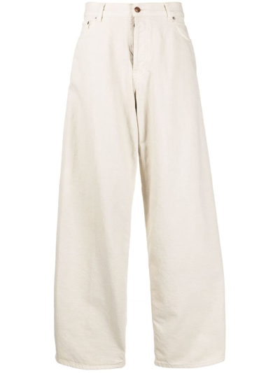 Haikure High-waist Wide-leg Cotton Trousers In Neutrals