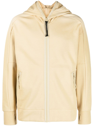 C.p. Company Goggle-detail Hood Zipped Hoodie In Neutrals