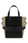 CHLOÉ CHLOE WOMAN TWO-TONE CANVAS AND LEATHER SMALL SENSE SHOPPING BAG