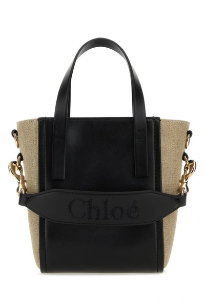 Chloé Chloe Woman Two-tone Canvas And Leather Small Sense Shopping Bag In Multicolor