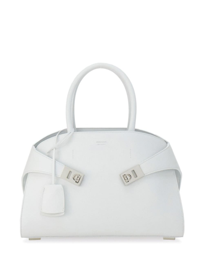 Ferragamo Small Hug Leather Tote Bag In White