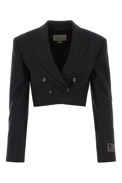 Gucci Wool Mohair Cropped Jacket In Black