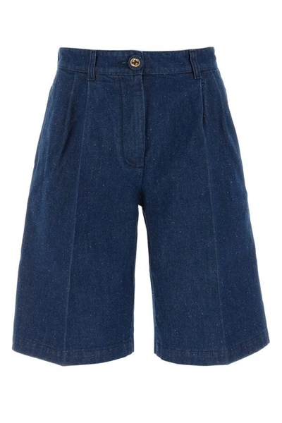 Gucci Logo Patch Denim Shorts In Blue