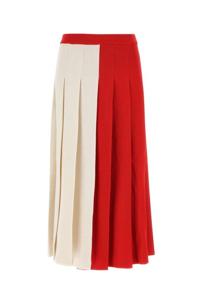 Gucci Multicolor Pleated Wool Midi Skirt
