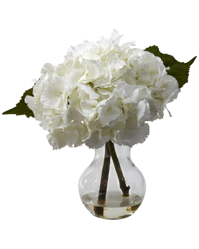 Nearly Natural Blooming Hydrangea Arrangement With Vase