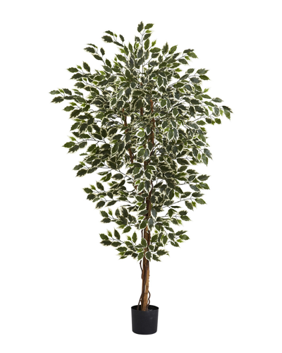 Nearly Natural 6ft Hawaiian Ficus Tree In White,green
