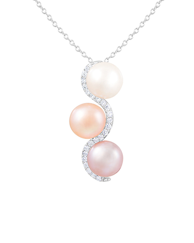 Splendid Pearls Silver 8-9mm Freshwater Pearl & Cz Pendant Necklace
