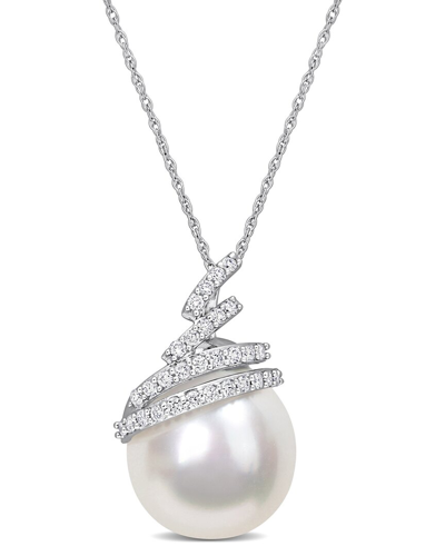 Rina Limor 10k 0.24 Ct. Tw. Diamond 12-12.5mm Pearl Pendant Necklace