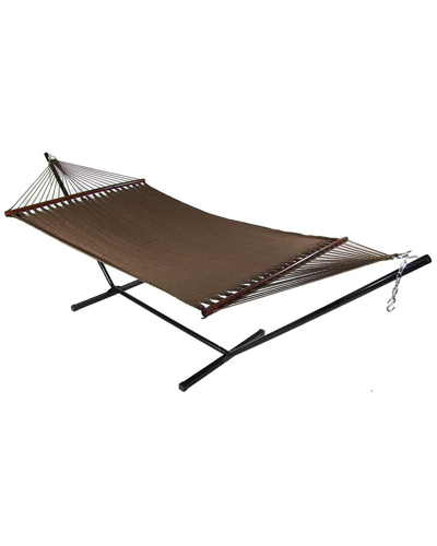 Sunnydaze Soft-spun 2-person Caribbean Spreader Bar Hammock W/ 15' Stand In Brown