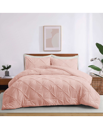Unikome Pintuck Pinch-pleat Geometric Comforter Set In Pink