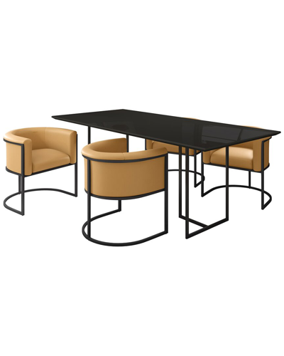 Manhattan Comfort Bali Dining Chair In Saddle And Black In Brown