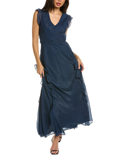 Ted Baker Womens Dk-blue Laurae Ruffled Metallic-woven Maxi Dress